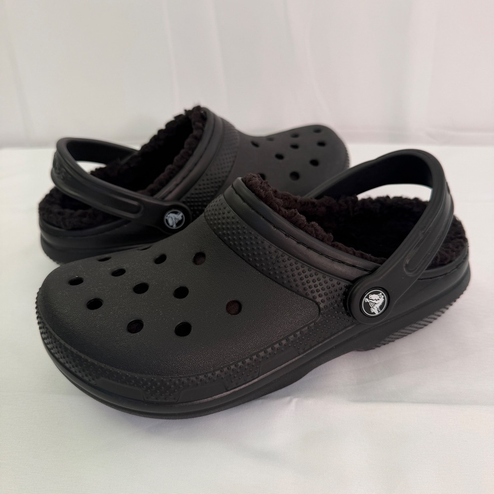 Crocs Classic Fuzz Lined Clog Black Faux Fur Dual Comfort 203591 M4 W6